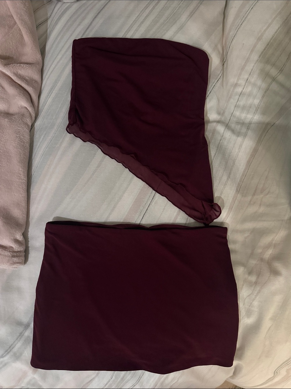 Strapless Asymmetrical Top with Matching Burgundy Women's Skirt